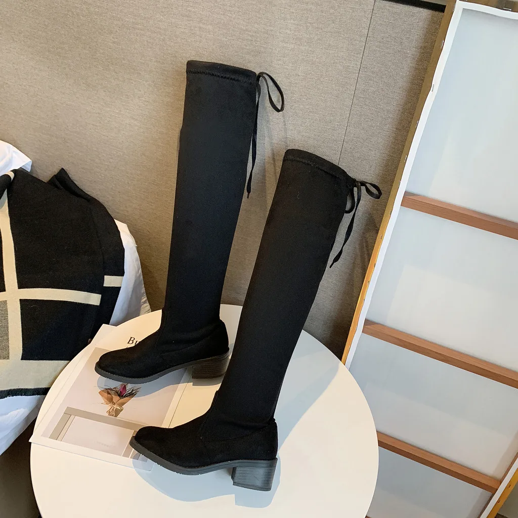 Женские ботинки зимние высокие сапоги до колена с ремешком модная Женская