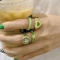 u magical japanese green avocado love heart ring for women rhinestone open metallic index finger ring metal ring jewellery
