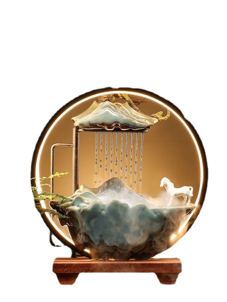 

New Chinese style The flow of water humidifier fountain geomantic garden decoration accessories ceramic home accessories Led