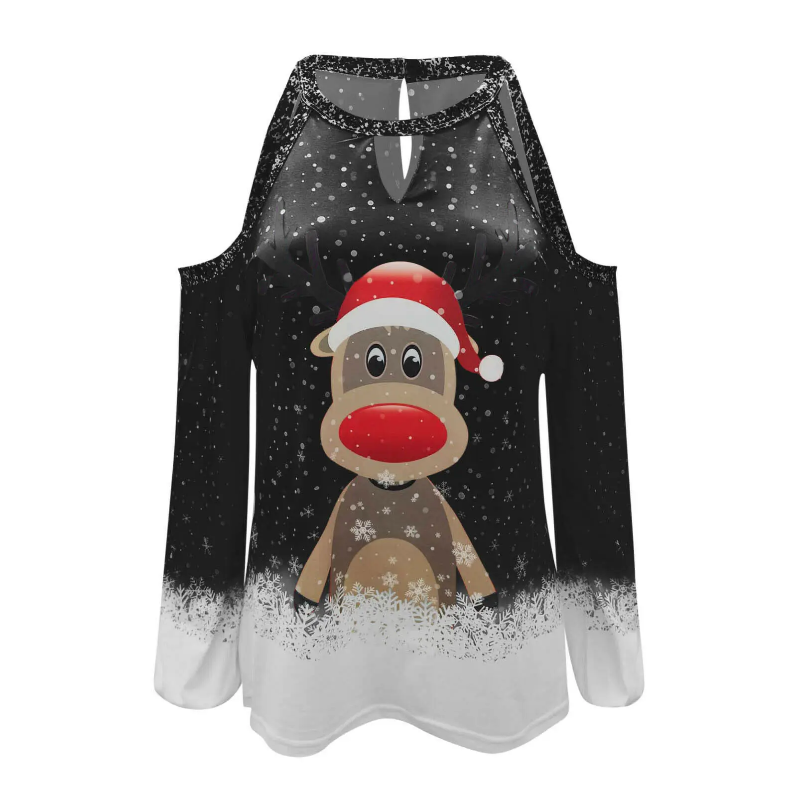 Рождественская футболка женский топ с принтом лося и открытыми плечами