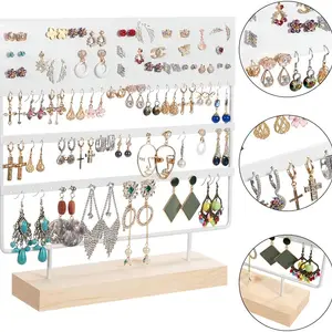 earring stand display rack 3 tier ear stud holder jewelry organizer ear 144 holes with wood base free global shipping