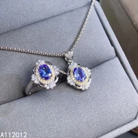 kjjeaxcmy fine jewelry natural tanzanite 925 sterling silver luxury girl new pendant necklace chain ring set support test