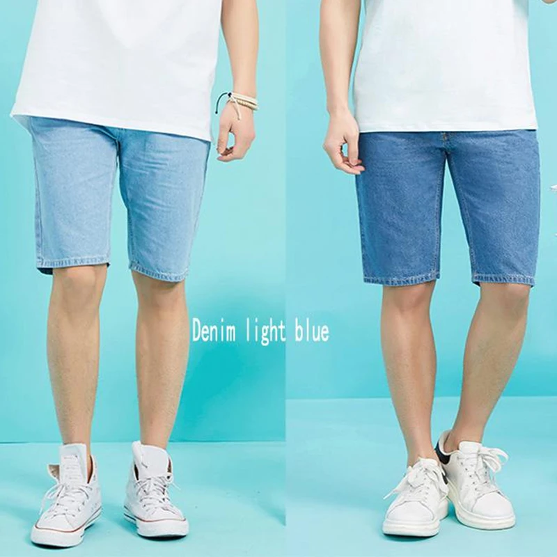 Хлопковые мужские джинсовые шорты летние тонкие Модные Стрейчевые до колена