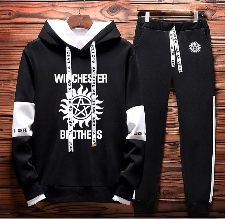 

Supernatural Hoodies Men Winchester Bros Printed Mens Hoodies Fleece Sweatshirt Casual fashion Harajuku Men Hoody Suit 2Pcs