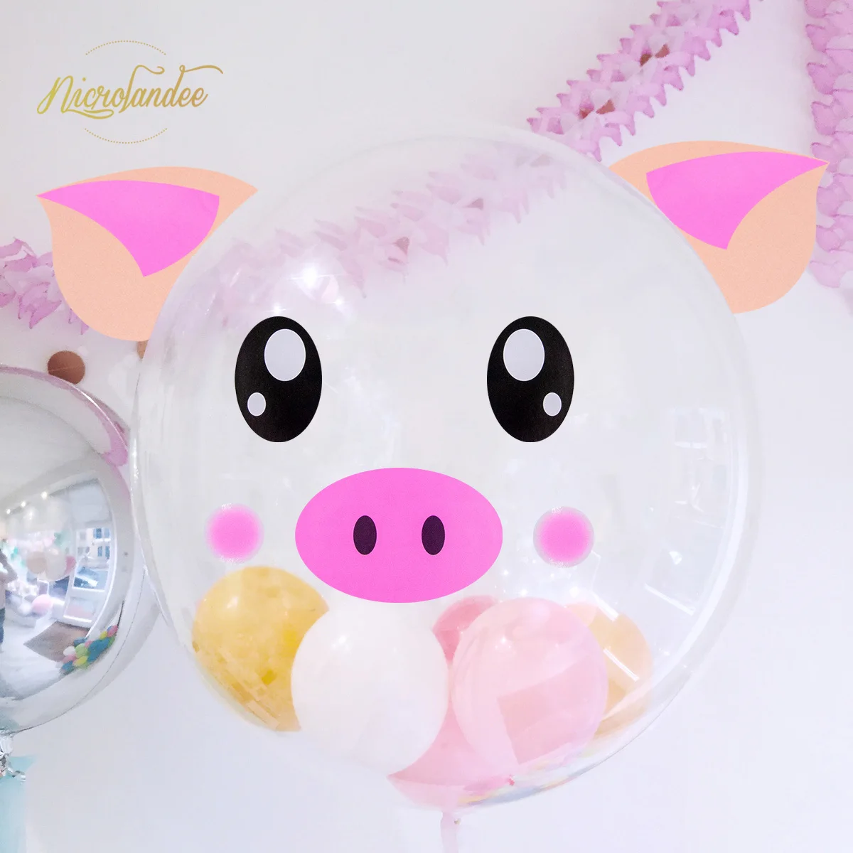 NICROLANDEE милый маленький поросенок синий розовый прозрачный шар Bobo наклейка в виде