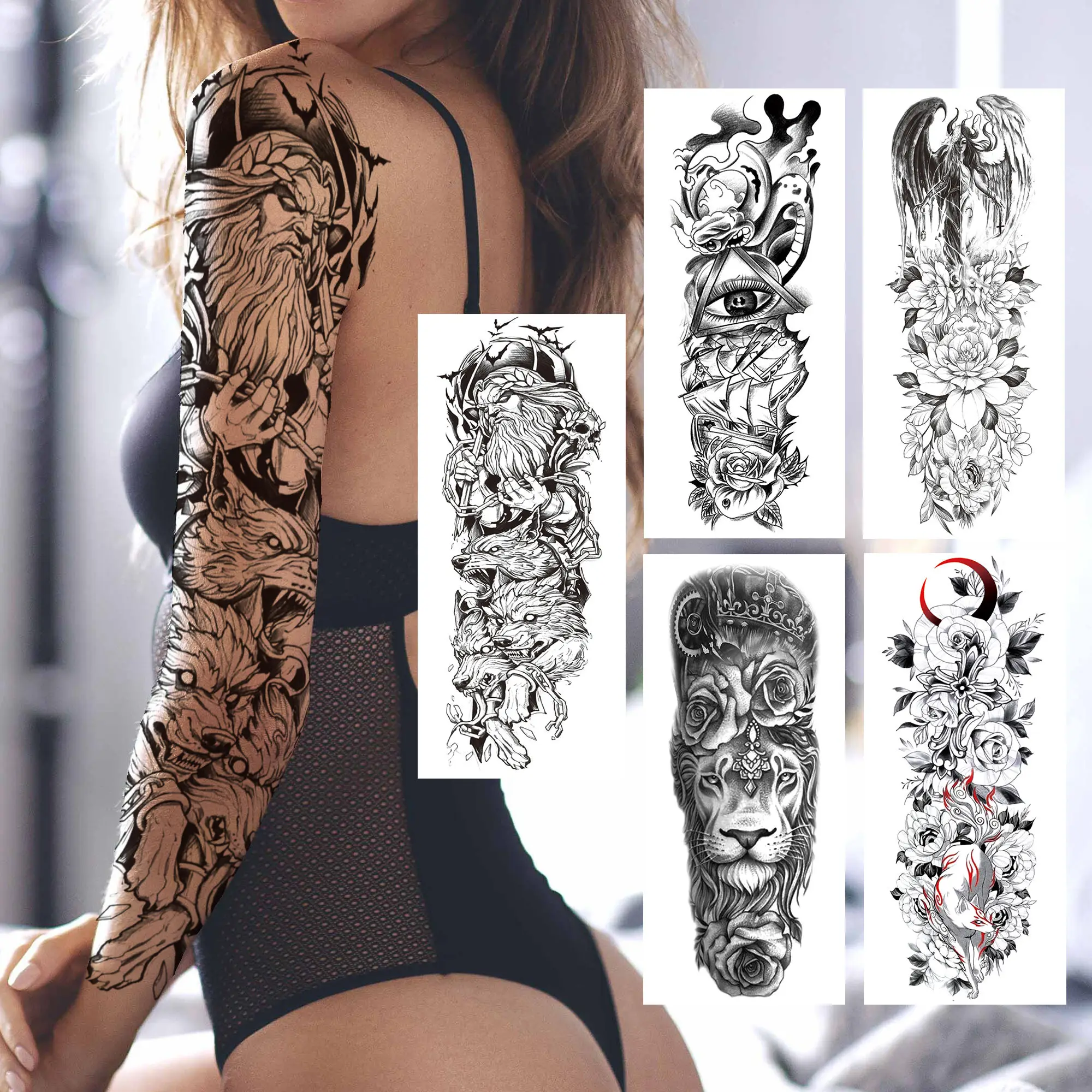 Временные татуировки с длинными рукавами для женщин и мужчин реалистичные