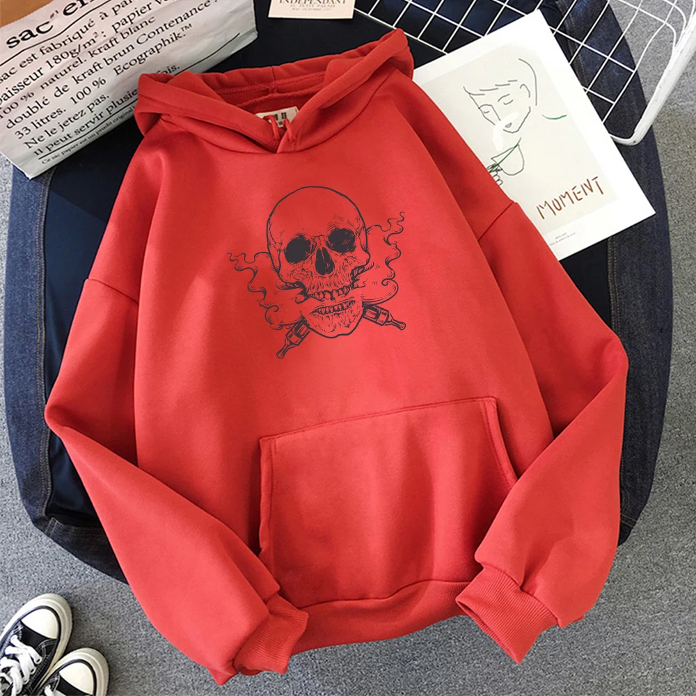 

Harajuku Gothic Skull Print Hoodie Winter Oversized Sweatshirt Velvet Women Korean Warm Hip Hop Skateboard Top Couple Clothes