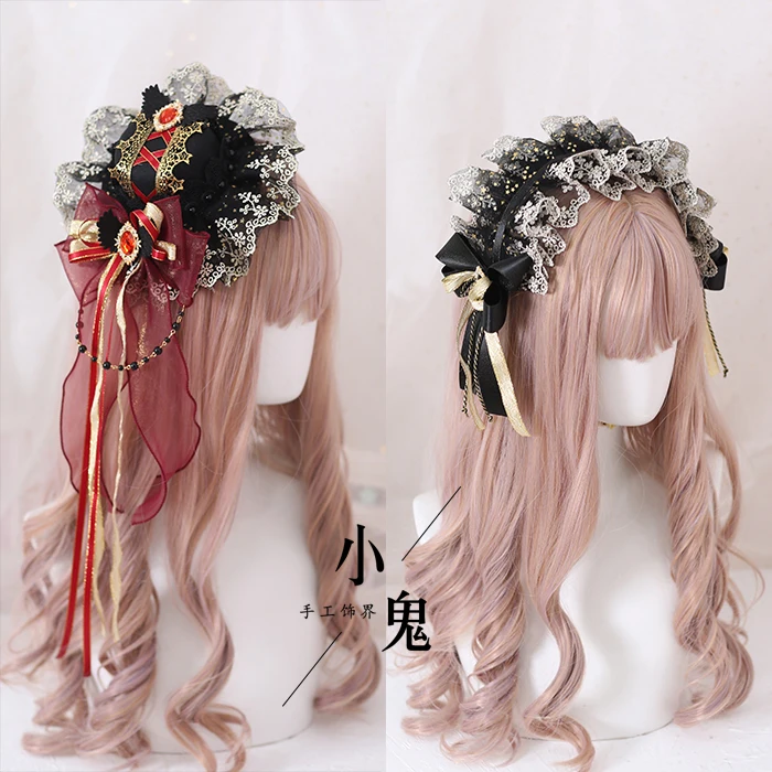 

Origional Black Gilding Lolita Hair Bands Kill Black Red Gothic Hair Accessories Series Billycock Gorgeous-Hair Band Side Clip