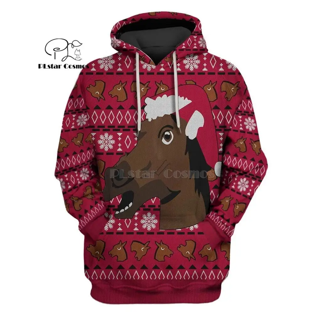 PLstar Космос Счастливого Рождества с лошадью 3d толстовки/Толстовка зима осень