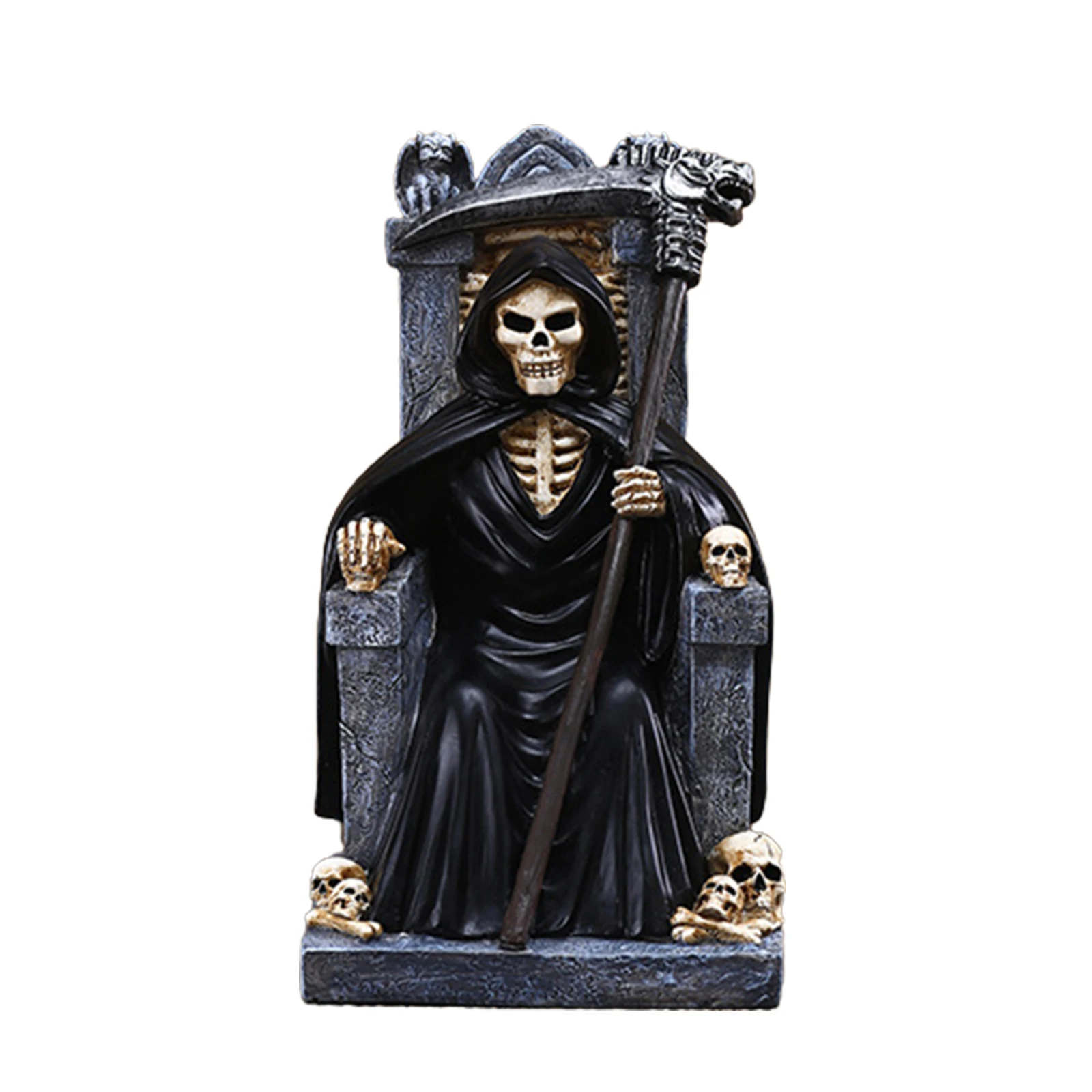 

Статуя из смолы «смерть» на Хэллоуин, мрачный жнец, статуя сидя на скелете, декоративная фигурка престола