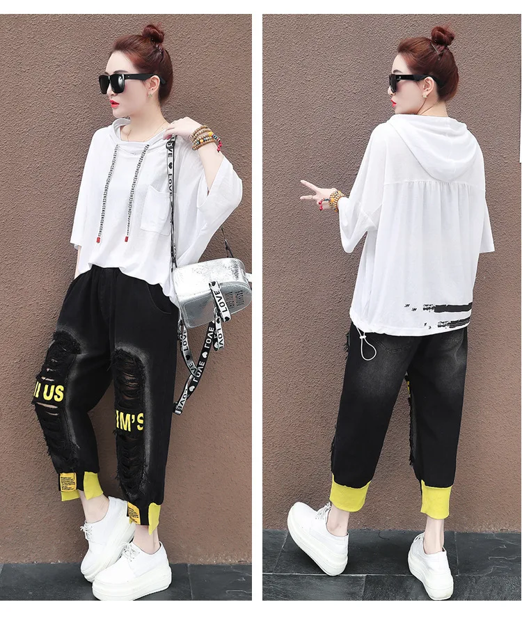 구매 두 조각 세트 후드 까마귀 Tracksuit 여성 한국어 패션 Loungewear 정장 스웨트 일치하는 미적 2 조각 세트 찢어진 청바지 구매 두 조각 세트 후드 까마귀 Tracksuit 여성 한국어 패션 Loungewear 정장 스웨트 일치하는 미적 2 조각 세트 찢어진 청바지