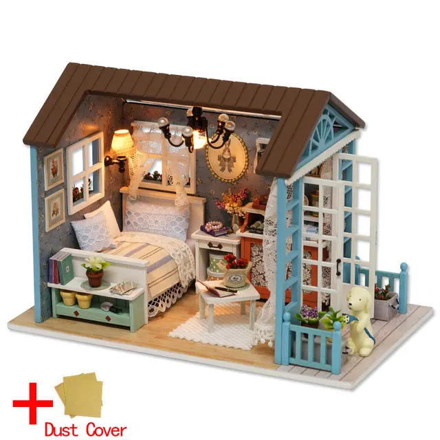 Z007 with cover Кукольный дом Миниатюрный DIY Модель Кукольный домик с мебелью американский Ретро стиль деревянный дом ручной работы игрушка лес Times Z007# E - Цвет: Z007 with cover