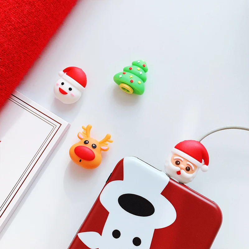 Рождественский кабель для передачи данных мультяшный защитный чехол зарядное