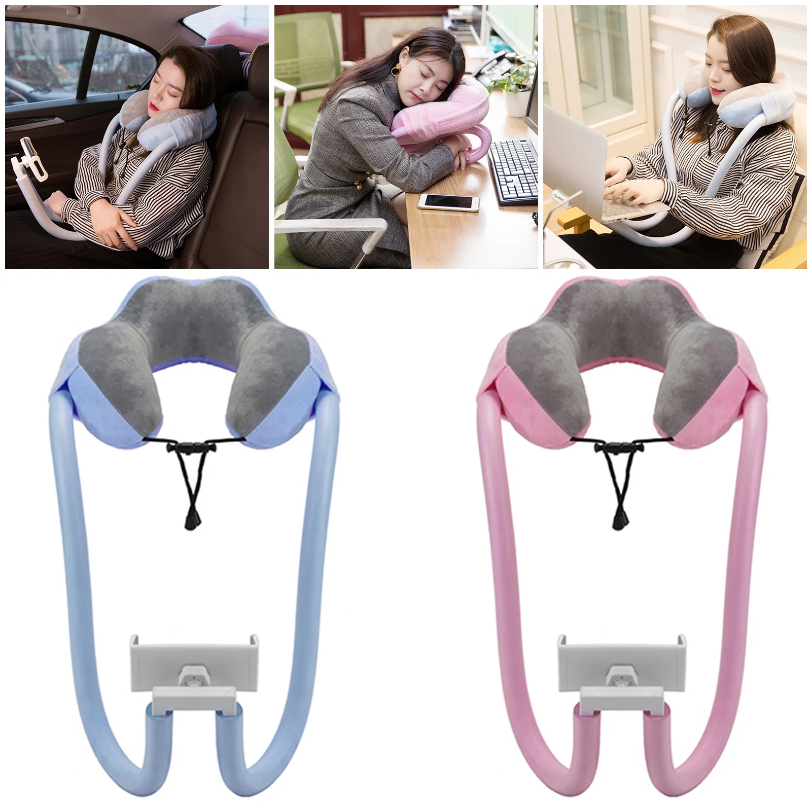 2 in1 cell phone holder universal neck pillow phone stand with 360 clip lazy memory u shaped pillow neck head sleep free global shipping