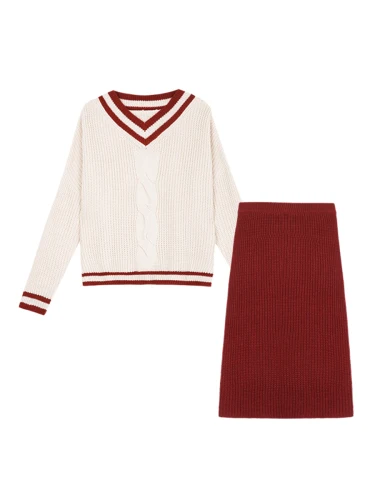 

Fashion Loose 2019 Casual Two Piece Set Knit Striped Brief 2 Pcs Set Korean Vintage V Neck A-line Women Clothes