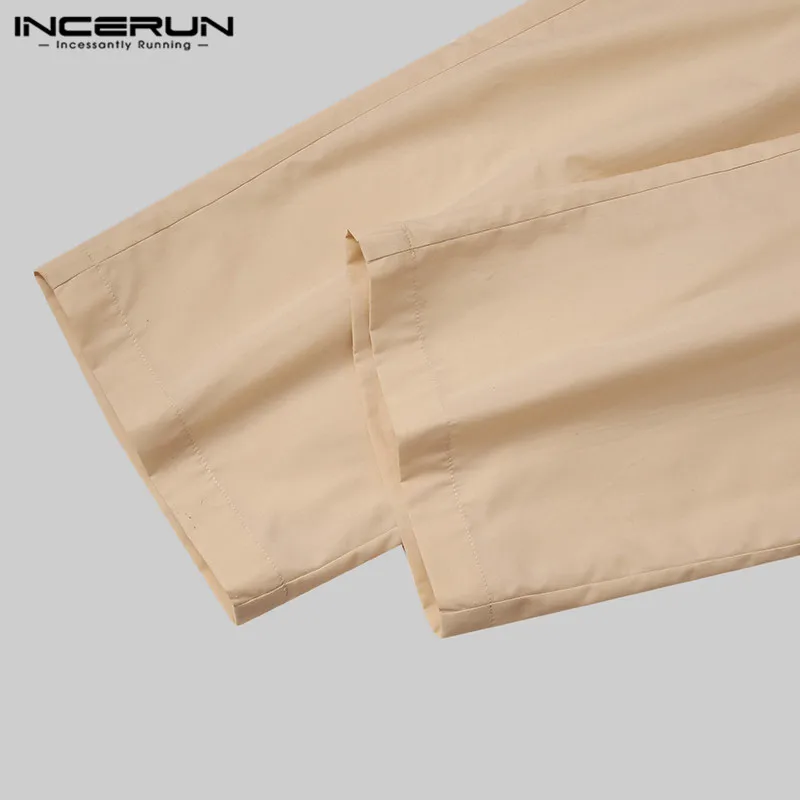 

INCERUN Long Sleeve V Neck Button Rompers Men Solid Jumpsuits Spring Hombre Casual Lace Up Joggers Overalls Streetwear Plus Size