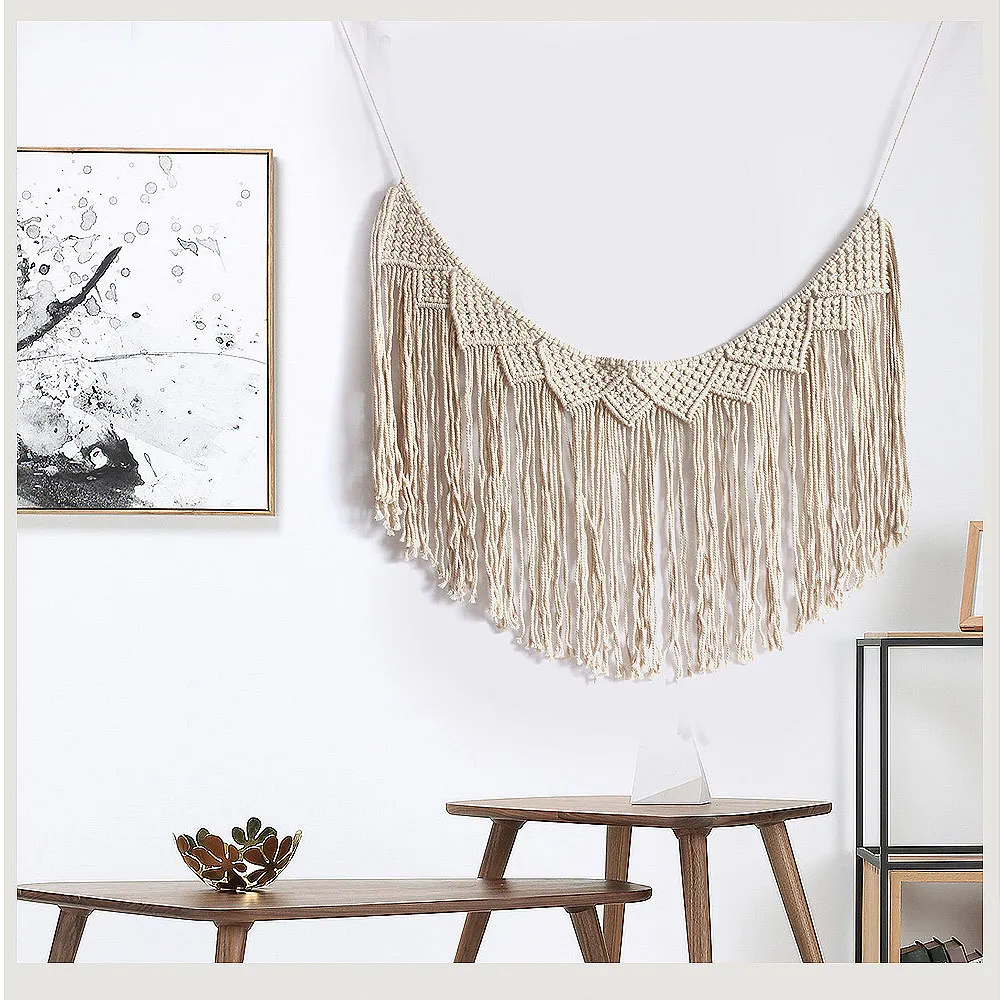 

Handmade Woven Tapestry Wall Hanging Cotton Boho Macrame Aesthetic Home Living Room Decor Wedding Garden Decoration 90x45cm T01