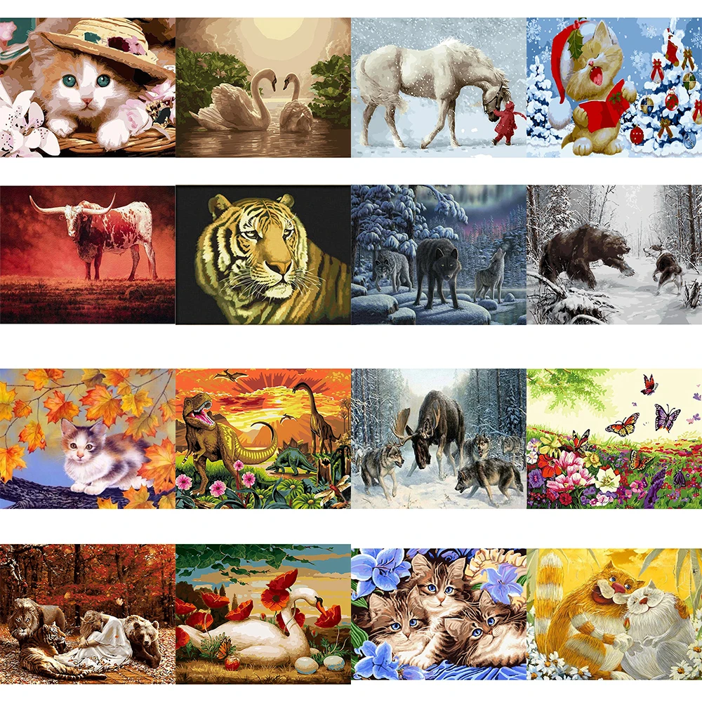 Christmas Animals Painting By Numbers Kits Hand Painted Home Decor Drawing Canvas DIY Oil Coloring Paint Pictures By Numbers