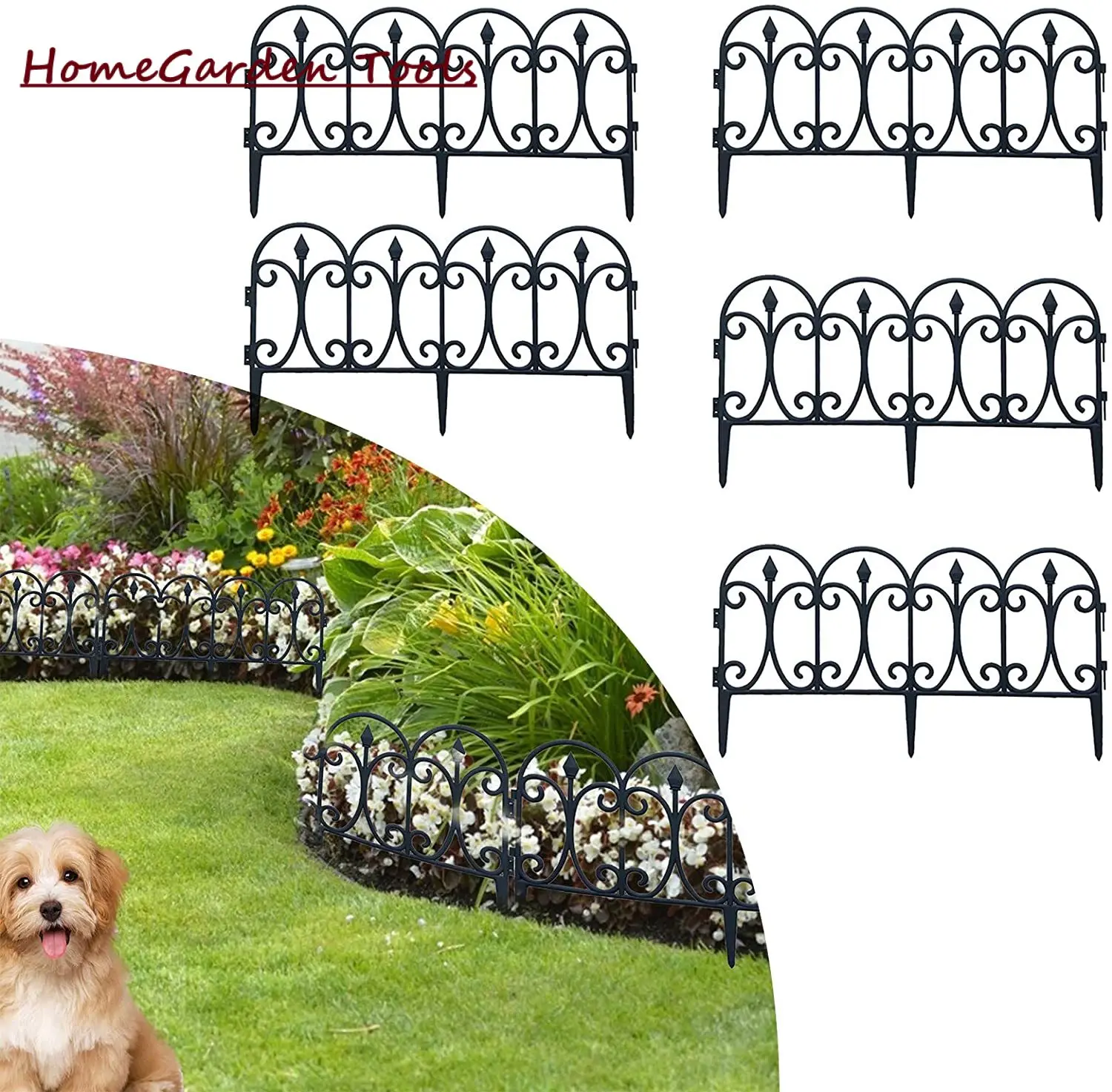 Fencing Patio Wire Border Black Metal Landscape Wire Folding Decorative Garden Fence for Flower Bed Dog Barrier Tall Garden Edge