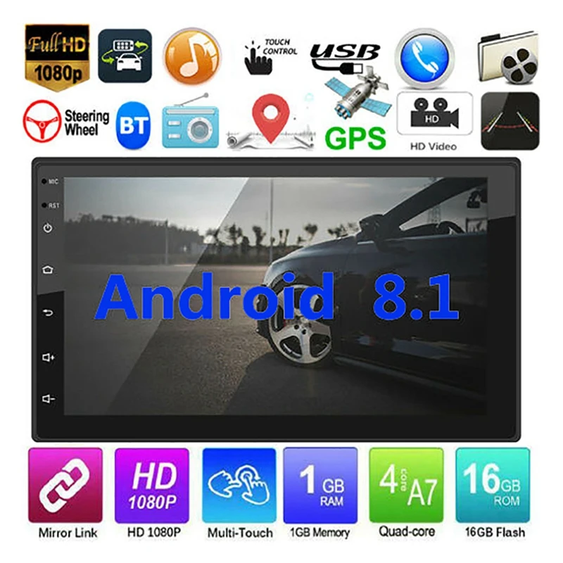 Android 8 1 WiFi GPS навигация 7 дюймов 2Din четырехъядерный автомобильный стерео MP5 плеер
