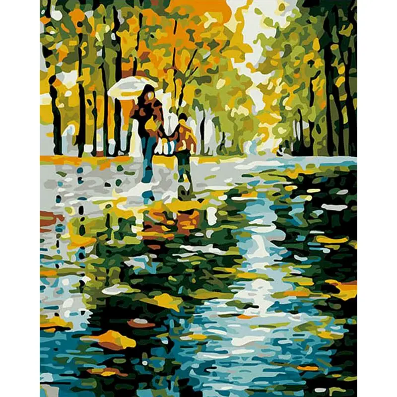 

GATYZTORY Рамка Diy живопись по номерам дождь пейзаж Картина Раскраска по номерам современный дом декорации Diy ремесла