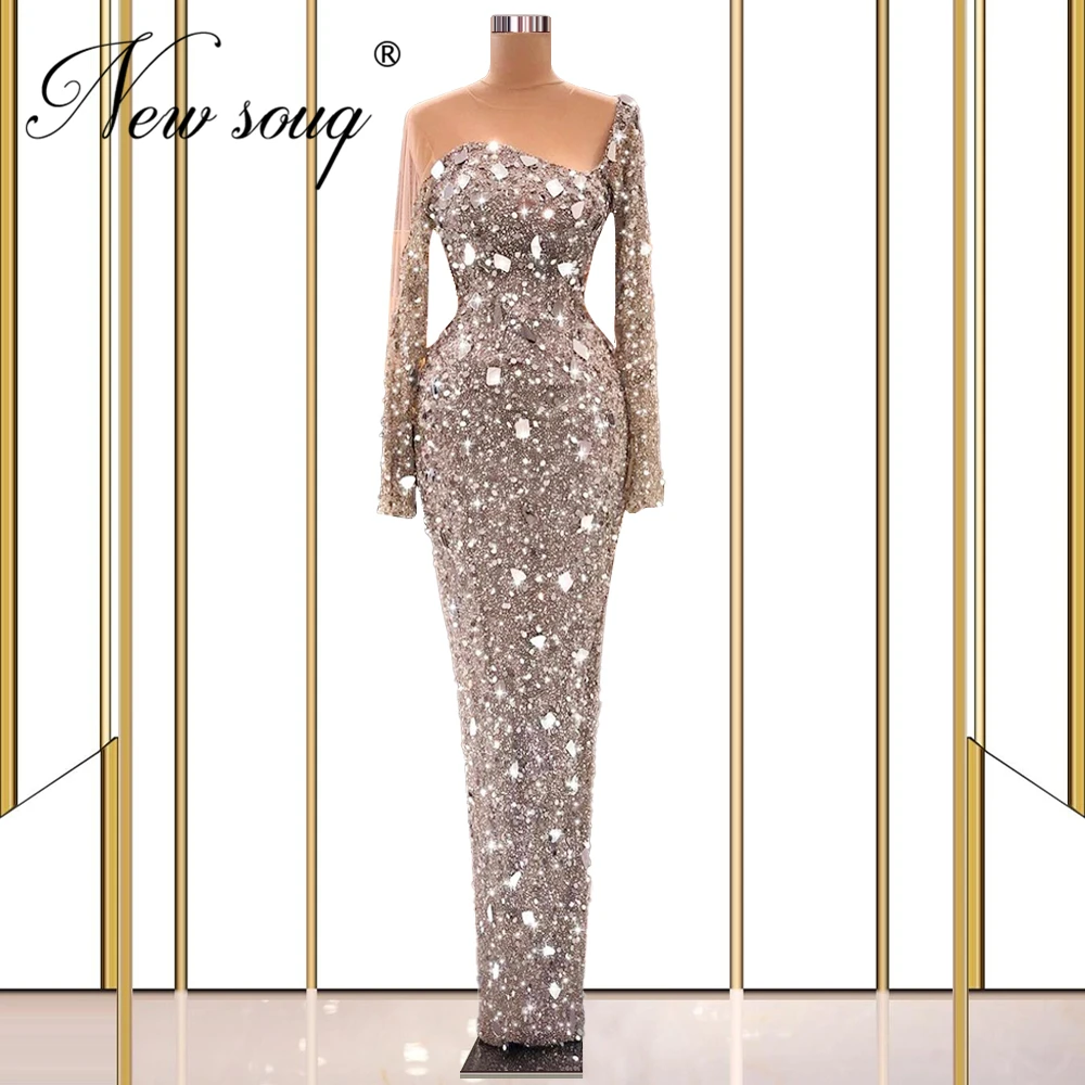 

Серебристые Вечерние платья до пола для женщин, женское платье-Русалка с бусинами для выпускного вечера, вечерние платья знаменитостей для ...