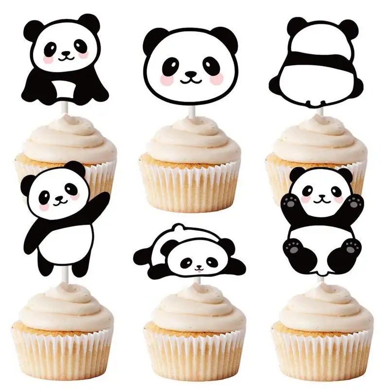 

24pcs Cupcake Topper Cute Panda For Kids Birthday Party Decoration Cake Decorating Baby Panda Cupcake Baby Shower Supplies