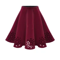 short woman skirt high waist office ladies skirt spring ruffles hollow floral red black skirt summer skirts women femme skirt