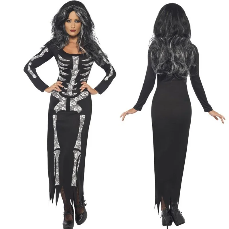 Европейские и технические костюмы на Хэллоуин с ужасами скелетом сочетающимися