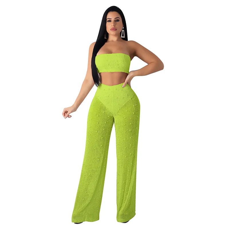 Костюм с брюками полыми штанинами сексуальный Трикотажный костюм большого
