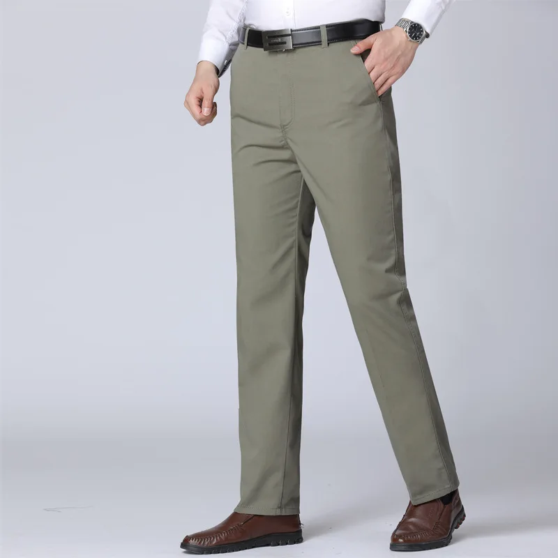 men's casual pants fitness straight long cotton chino trousers plus size 2019 summer elastic waist grey navy black slacks | Мужская
