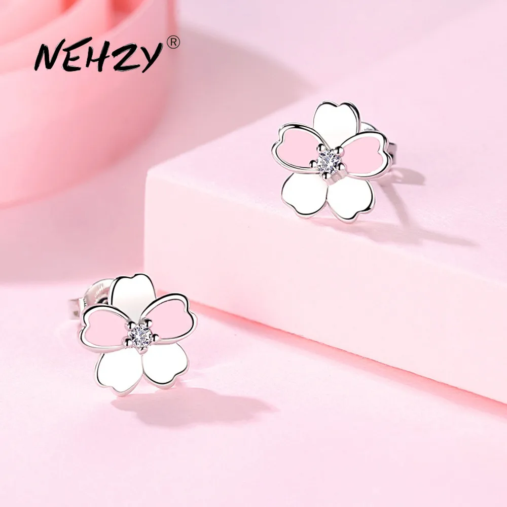 

NEHZY S925 Stamp Stud Earrings High Quality Woman Fashion Jewelry New Flower Zircon Crystal Hot Sale Earrings