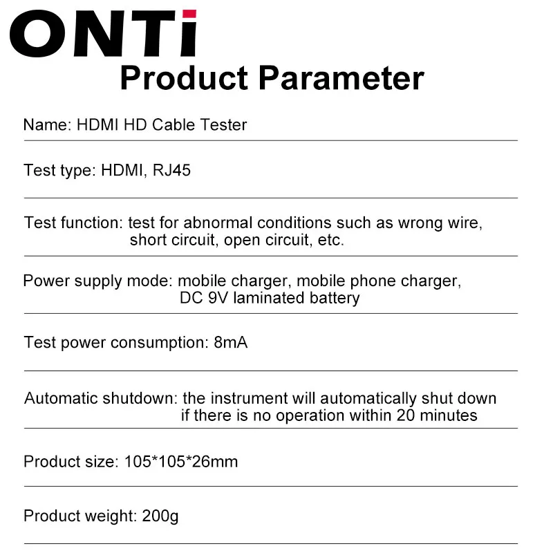 

ONTi Network Cable Tester Wire Line Finder Multifunction Industrial Control Elements for RJ45 RJ11 HDMI