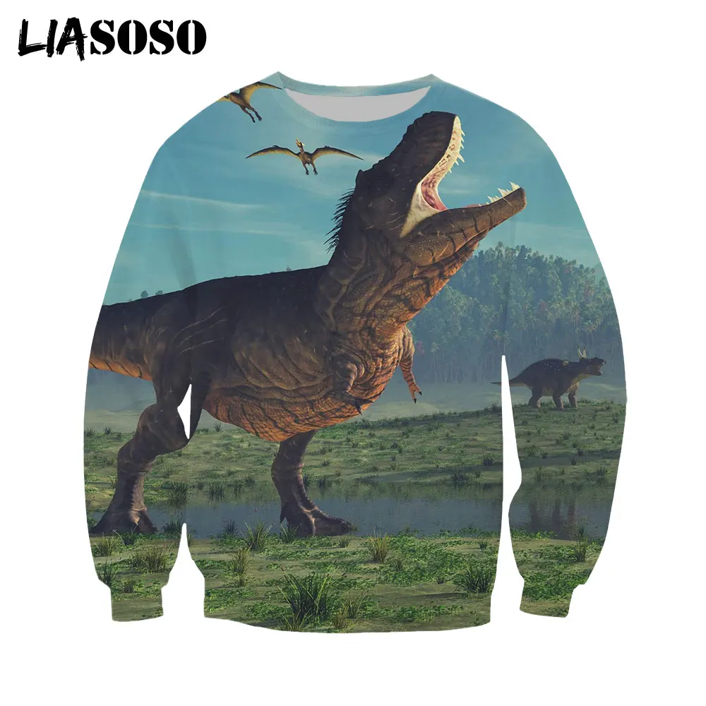

LIASOSO Autumn 3D Printing Funny Animal Cool Dinosaur Sweatershirt Men Sports Tops Women Long-Sleeved Shirt Harajuku Hip-Hop