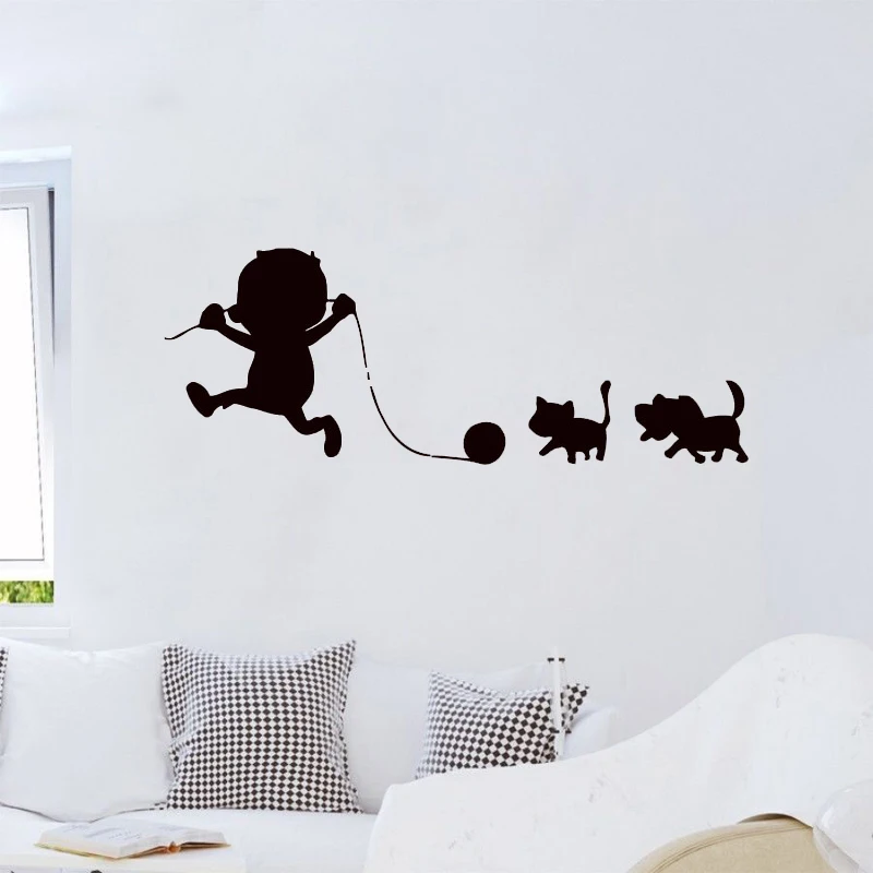 Настенная Наклейка для маленьких мальчиков играющих с домашними животными