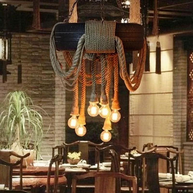 Винтажный подвесной светильник в стиле лофт винтажный индустриальный трос с 6