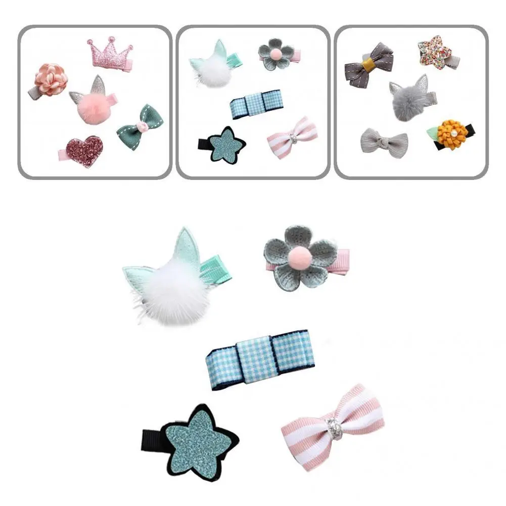 

5Pcs/Set Nice-looking Pet Hair Clips Various Styles Handmade Pet Hair Pins Cute Pet Dogs Hair Clips