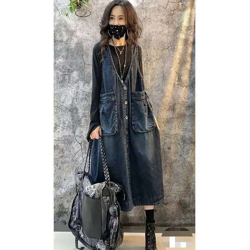 Женское джинсовое платье без рукавов Max LuLu винтажное весеннее с V образным