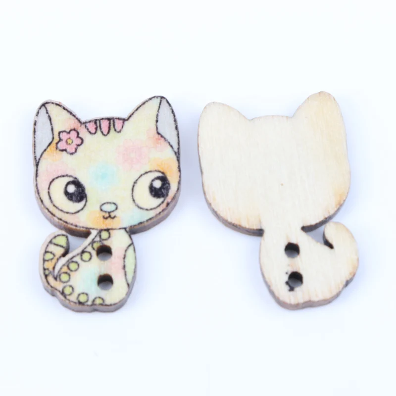 Деревянные разноцветные кнопки формы кошки 2 отверстия ручной работы аксессуары