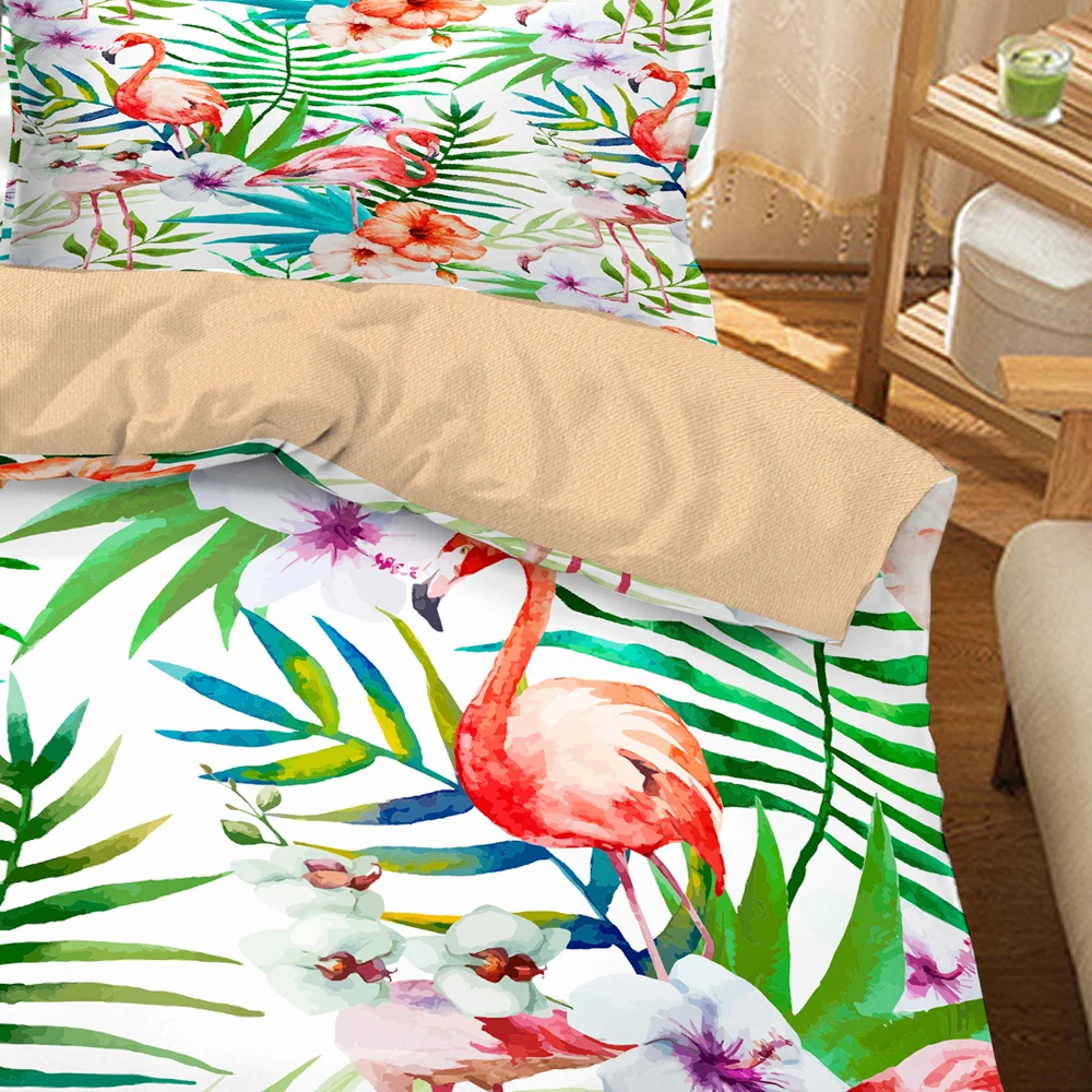 Фламинго Monstera тропический Комплект постельного белья для спальни 100% микрофибра