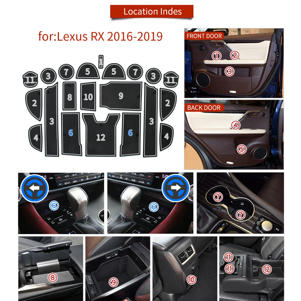 

Car Door Groove Mats For LEXUS RX 2016-2019 Cup Holder Mat Rubber Non-Slip Slot Pad Auto Interior Accessories Anti-Dust Mats