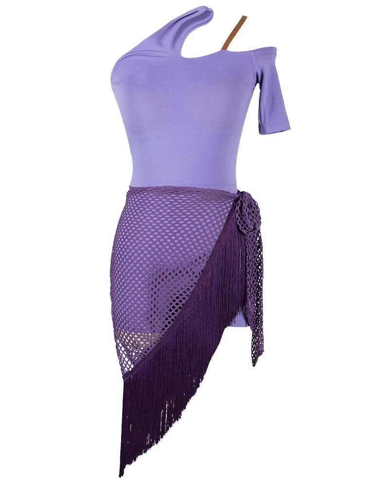 

2021 Summer New Style Latin Dance Dress Women Oblique Shoulder Fringed Net Skirts Women Rumba Salsa Latin Dance Trainning Dress