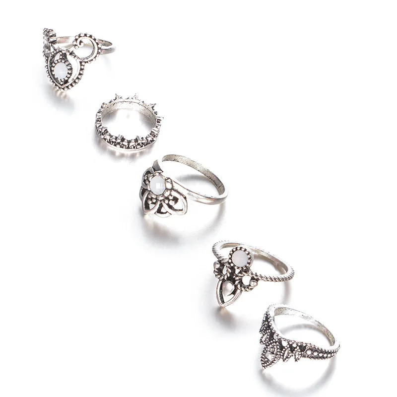 5 шт. набор колец в этническом стиле с цветами кристаллами и кристаллами|Кольца| |