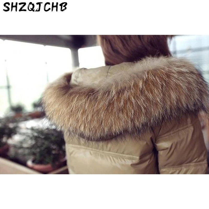 

JCHB 2021 Warm Coat White Duck Down Jacket Women Hooded Raccoon Fur Collar Coats Lady Slim Jackets Jaqueta Feminina Inverno WXF