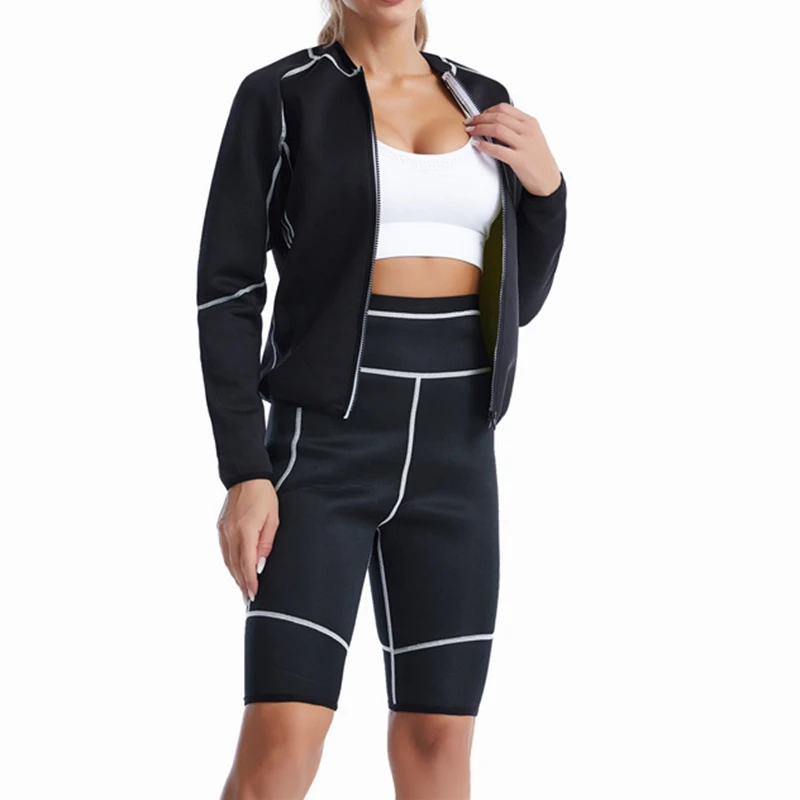 

Body Shaper Sauna Suits Sweat Slimming Pants Waist Trainer Long Sleeve Shirt Sets Workout Leggings Tops Control Panty Shapewear
