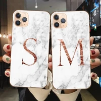 golden english initial letter marble phone case for iphone 12 mini 11 pro max 7 8 plus x xr xsmax silicone clear couples shell