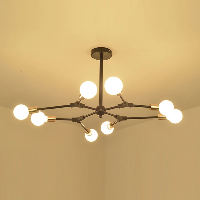 Современная вращающаяся E27 Светодиодная люстра матовая черная металлическая