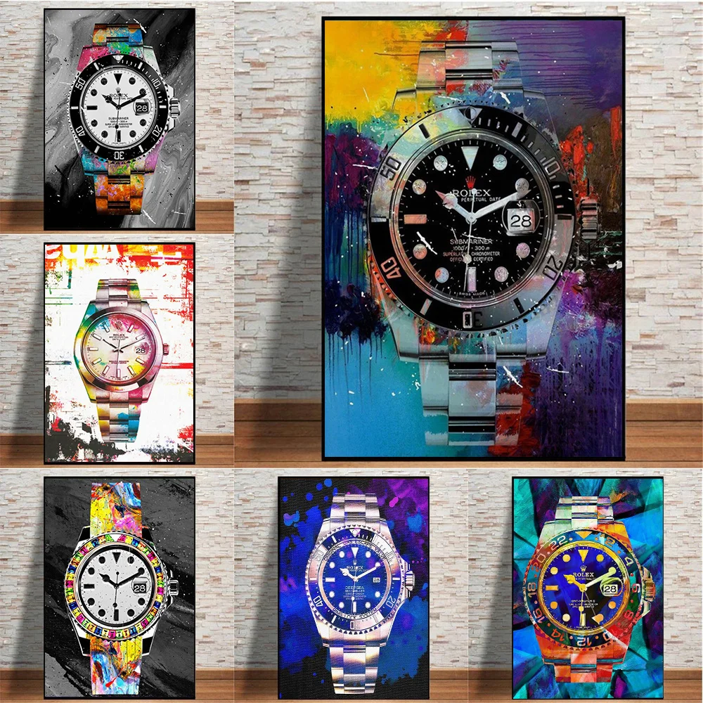 

Fashion Famous Watch Oil Painting Print On Canvas Graffiti Abstract Poster Wall Art Picture For Living Room Home Decor Gift