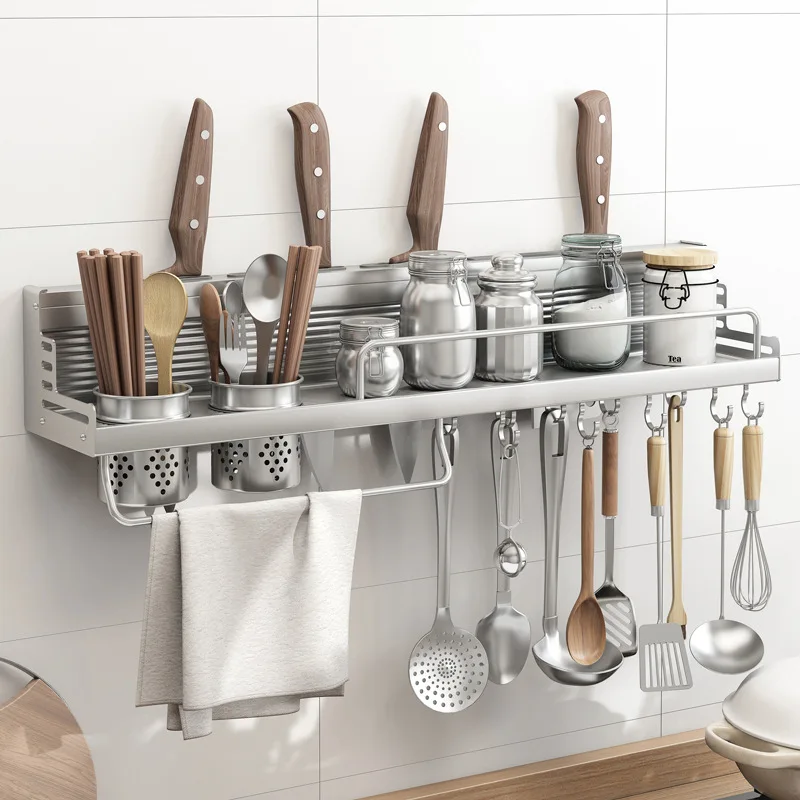 

Kitchen punch-free rack, wall-mounted seasoning rack, dish rack, wall hook, multifunctional kitchenware storage rack
