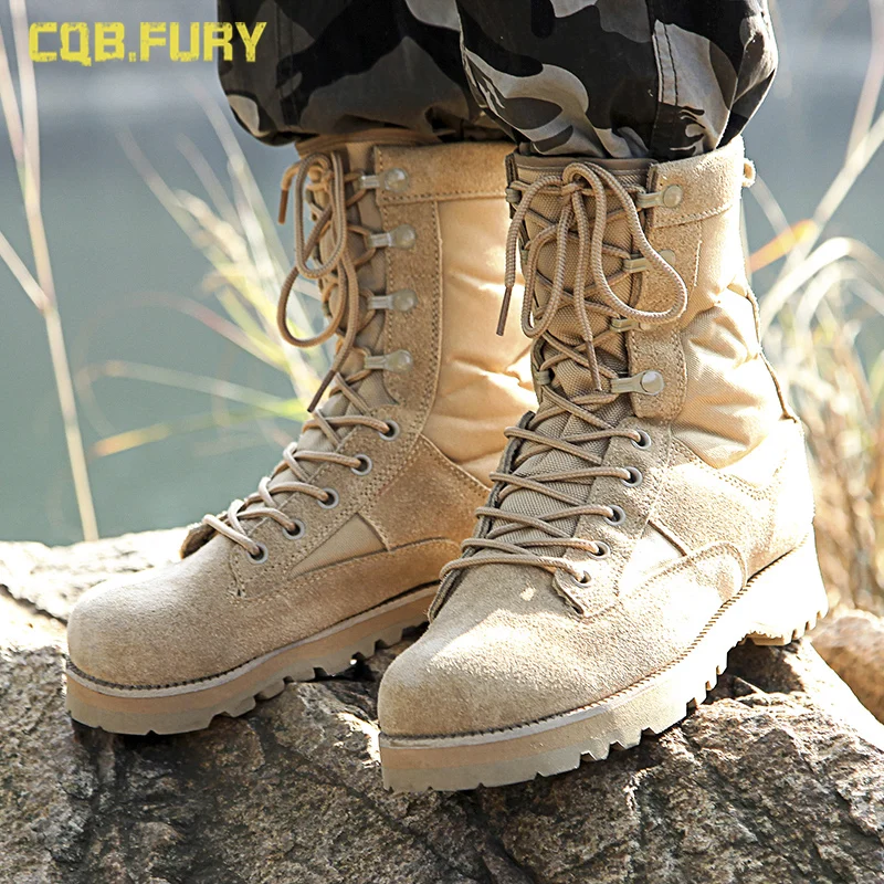 Spring Combat Boots Men's 07 Combat Special Forces Breathable Worker Martin Desert Tactical Hight-top Hiking Shoes